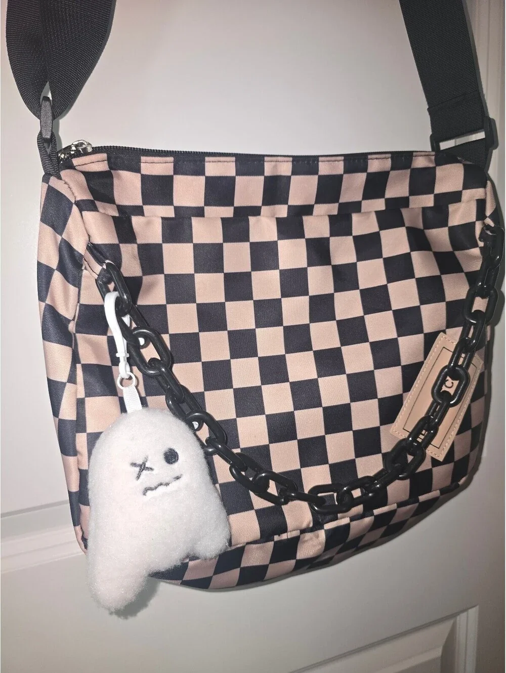 DOB SECHS Checkerboard Crossbody Shoulder Bag with Ghost Charm